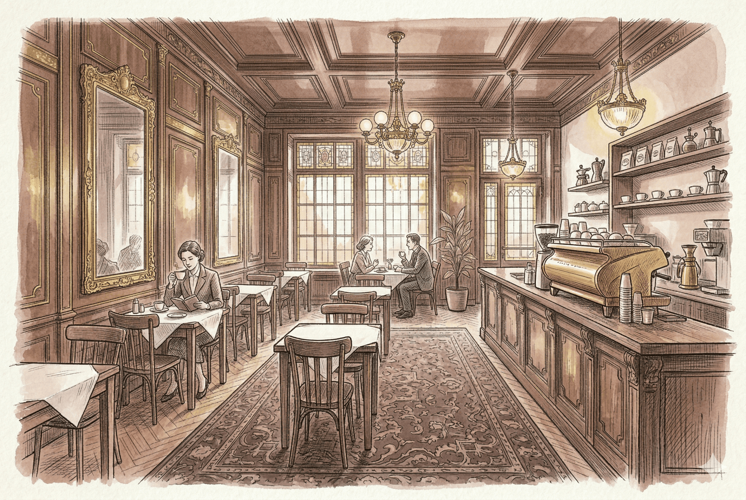 Hand-drawn sketch of Café Sabarsky in Upper East Side