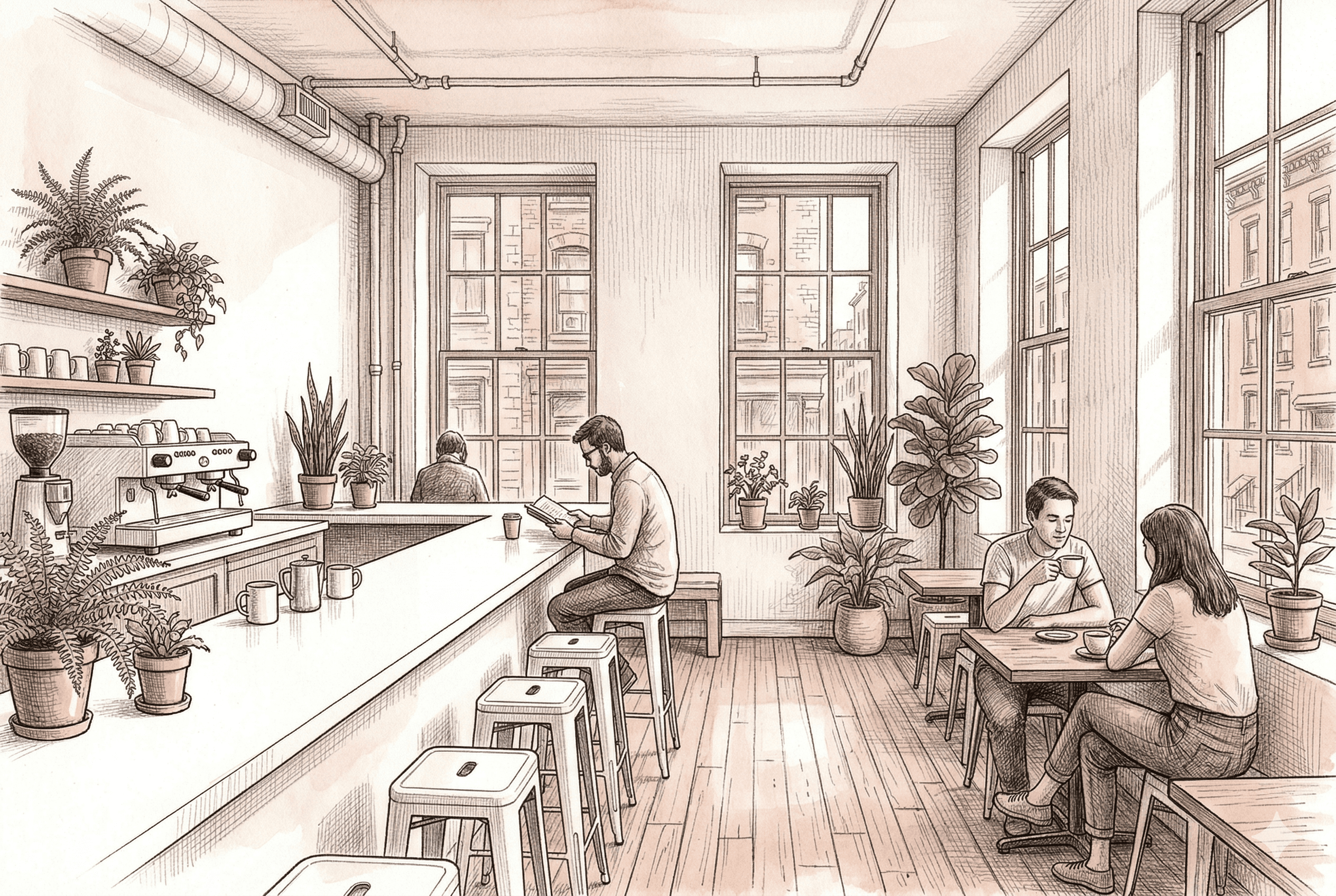 Hand-drawn sketch of cha & in Lower East Side