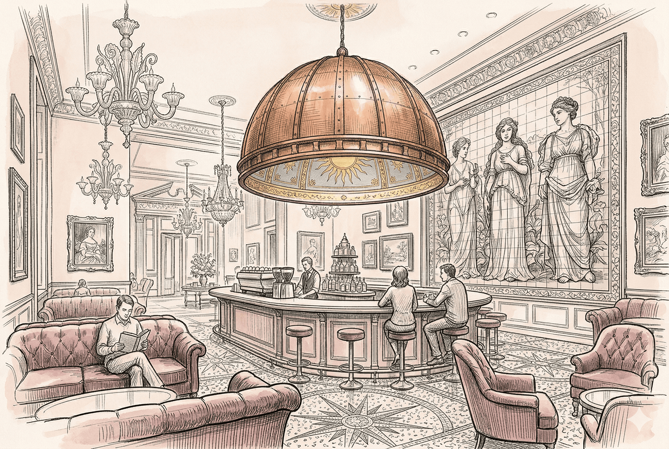 Hand-drawn sketch of Felix Roasting Co. in NoMad