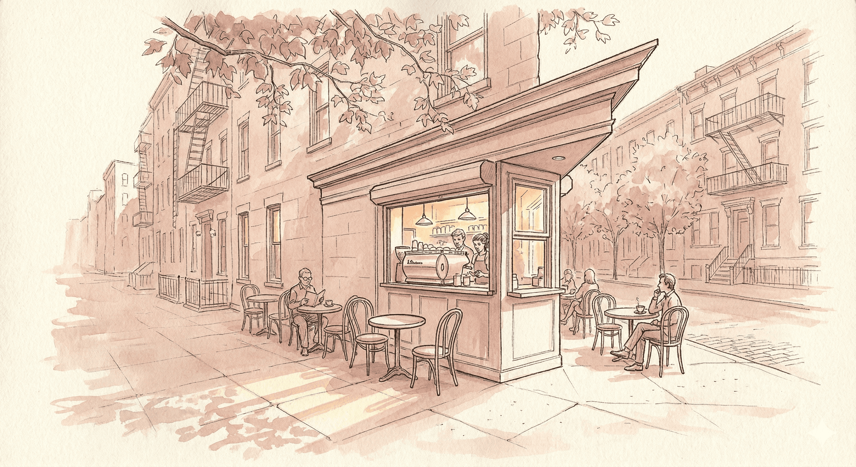 Hand-drawn sketch of Fellini Coffee