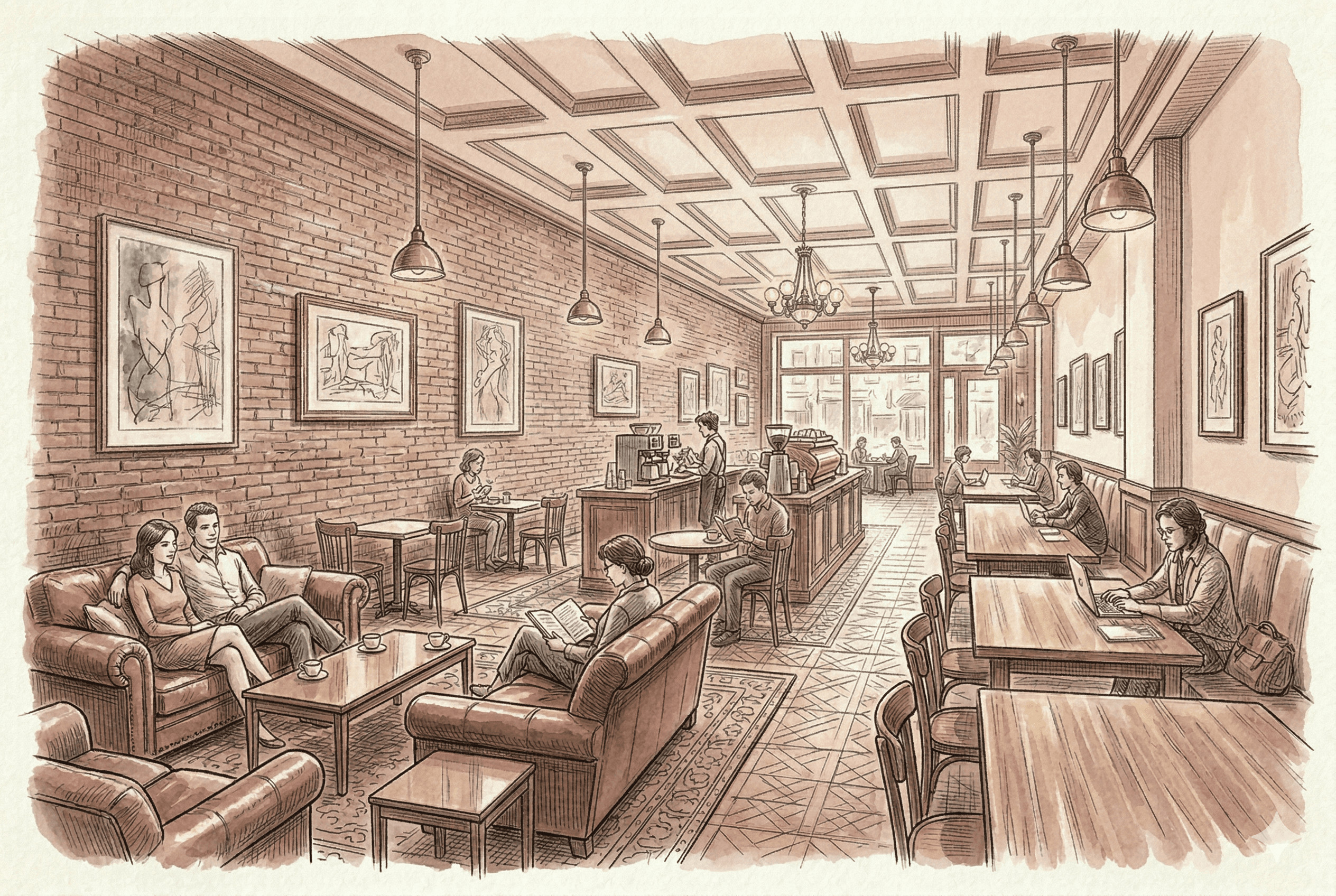 Hand-drawn sketch of Think Coffee